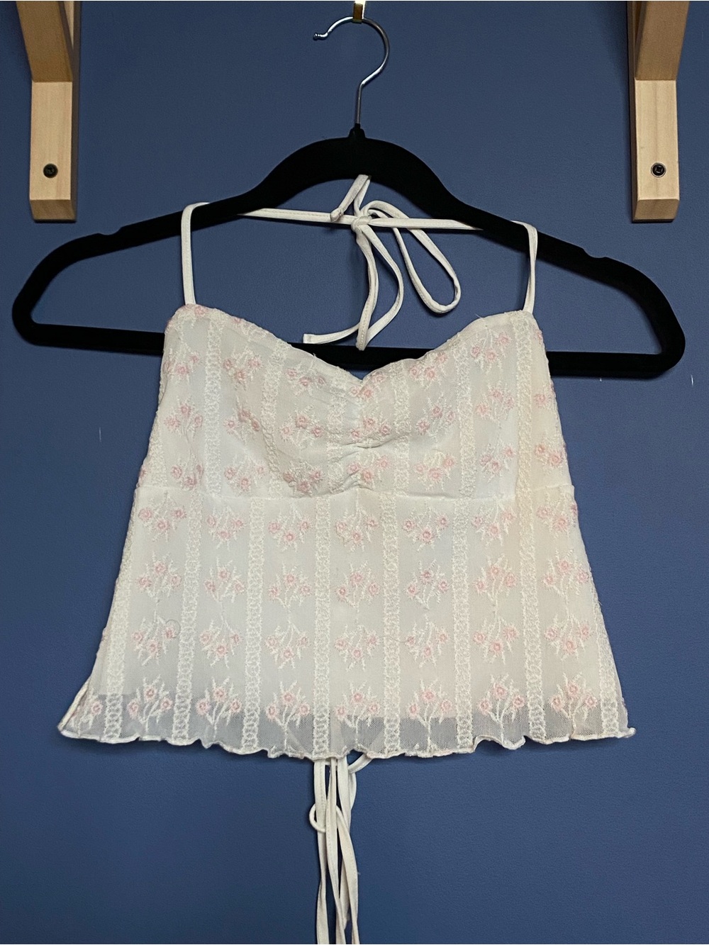 Garage White Lace Camisole with Pink Floral Embroidery